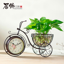 Creative household mute clock ornaments personality sitting clock double-sided small table seat clock living room Taichung wrought iron clock decoration