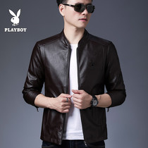 Playboy mens leather 2021 spring and autumn slim Korean version handsome leather jacket jacket motorcycle clothing tide