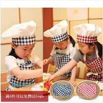 Korean version of children chefs hat apron handmade chefs serve male and female children performance clothes Kitchen work clothes Inprint logo