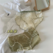 3 cuddly cat net gauze Japanese girl lace underwear breathable waist penetrating seamless breifs cotton crotch