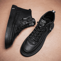 High helps mens shoes Summer Inn Wind Black casual leather shoes 2022 new board shoe trends 100 hitch Martin boot wave shoes