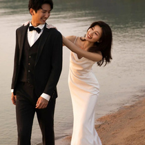 Sexy backless light wedding dress new Korean suspender satin location travel dress temperament simple thin dress