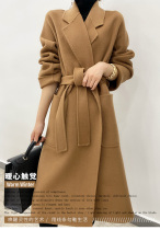 La Chapelle double-sided cashmere coat autumn lace-up black woolen coat medium-length padded woolen coat wool