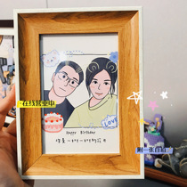 Hand-painted photo frame real-life couple family portrait set-up table custom girlfriends hand gift birthday graduation gift color