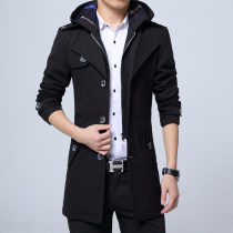 Autumn and winter new mens windbreaker medium long Korean version of slim casual jacket fashion British fat plus plus size tide