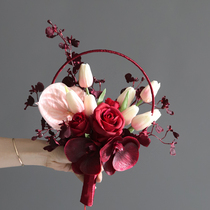 Hand Feel Moisturizing Rose Hand Held Emulation Fake Bouquet Wedding Celebration Photography Props Flower Arrangement Home Business Decoration Pink