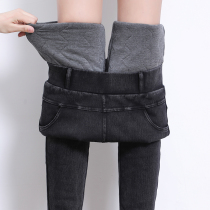  Plus velvet jeans womens winter wear thickened high-waisted tight-fitting pants with thin elastic waist nine-point plus size autumn and winter