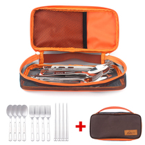 Outdoor stainless steel tableware set for 4 people portable camping picnic barbecue travel knives forks spoons chopsticks storage bag
