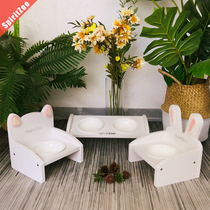 SpiritZoo cat head dining table cat bowl cute rabbit food bowl cat dining table multi-bowl rack ceramic bowl pet cat rice bowl