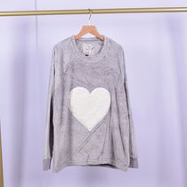 Foreign trade ladies coral fleece soft pullover single coat pajamas home clothing warm gray heart loose