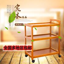 Solid wood dining car household three-layer trolley mobile shelf hot pot side cabinet kitchen storage pulley car