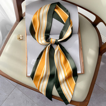 Small silk scarf Womens striped long spring and autumn and winter Western style wild decoration Korean small scarf thin scarf ribbon
