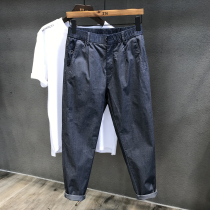  Autumn 2021 tide brand denim casual pants mens loose small straight nine-point pants boys trousers summer thin section