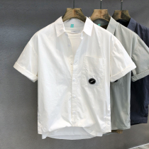 Super delicate strong twist cotton white shirt tooling short sleeve shirt men summer thin loose Ruffian Half sleeve men