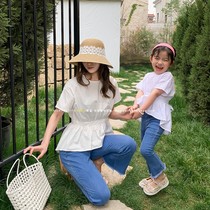 Jasmine white pro-Dress Pure Cotton Short Sleeve Dovetail Back Lacing Girl Shirt Casual Mother Woman 2021