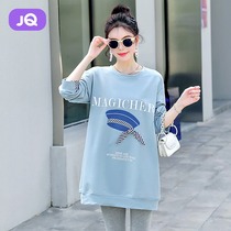 The Jing Kiri Gestational Woman Dress 2021 Fall New Pregnant Womens Clothing Fashion Round Collar Loose Blouses for Aging Foreign Air Long Sleeves Tide