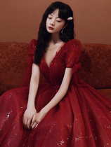 Toast Bride 202021 new wine red engagement banquet simple temperament generous usually wear dress