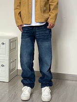 High Street vibe country tide wash loose microhorn jeans American heavy straight pants casual pile trousers