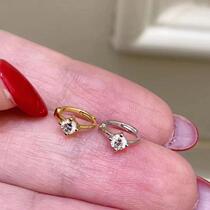18K gold real diamond earring four claws single diamond ear bone ring earring simple Joker ear bone nail rose gold ear bag