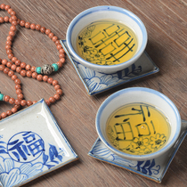Jingdezhen hand-painted blue and white porcelain retro Xifu Kung Fu tea set tea cup tea tray coaster ceramic master Cup