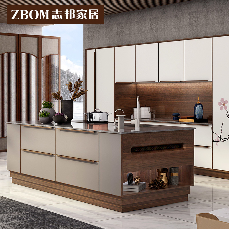 Official Zhibang Kitchen Decoration Kitchen Cabinet Customization Integrated Simple Open Quartz Stone Countertop Modern Customization