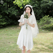 (Bai Xiaoxian) Travel photo light wedding dress French Sen. outdoor photo license registration dress daily dress summer