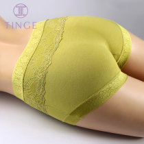 4 high waist middle waist bamboo charcoal fiber briefs female pure desire lace without marks four corners big code lifting hip and flat corner pants
