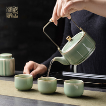 2021 new tea set set household living room modern simple Celadon Kung Fu tea set light luxury gold girder pot