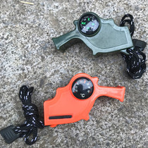 Outdoor multifunctional whistle with Compass thermometer Flint survival whistle earthquake survival rescue light portable
