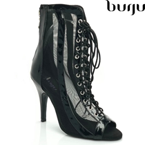 burju-Sierra black shiny leather high heels jazz dance boots Jennifer Lopez with high heels