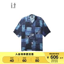 it 5cm FIVECM Wang Junkai Tongan Mens Fitted Short Sleeve Shirt 2022 Spring New Items Day Ensemble Retro 8300