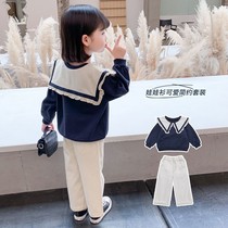 Girls Autumn Set 2021 Spring and Autumn New Female Baby Weaving Garment Two Pieces Childrens Clothes