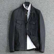 Henning genuine leather fur coat mens short section of manmade collar business headcoat Bull Leather Jacket Spring Autumn Thin style Fashion Jacket