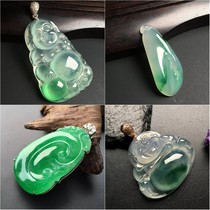 Jade ice seed Buddha Gongyang green landscape brand Dragon Card full green jade Buddha Guanyin leaves cabbage floating flower safe buckle pendant