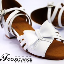 FocusDance Hong Kong Focus Leather Dance Shoes Bow Princess Childrens Students Soft Latin Dance Little White Shoes