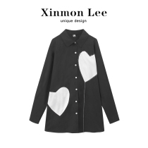  XinmonLee French sweet design sense niche shirt top outer match middle and long womens clothing 2021 spring and autumn new