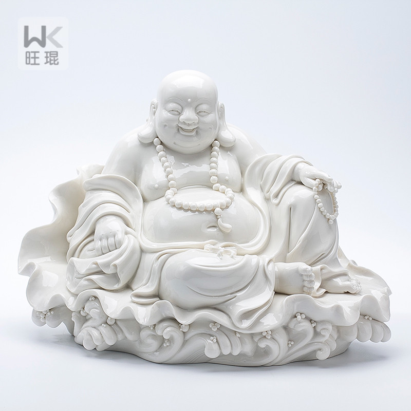 White porcelain pottery, Buddha, Buddha, Buddha, smile, Buddha, ornaments, porcelain, gifts, gifts, home furnishings, living room furnishings