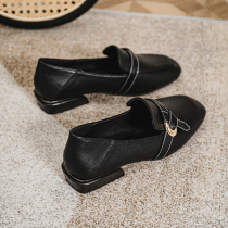 2021 new spring and autumn British style small leather shoes thick heel flat single shoes womens pedal loafers small size 313233