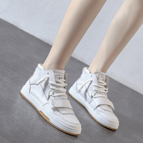  Tide brand leather high-top shoes womens autumn 2021 new all-match ins net red and white casual flat-bottomed sports board shoes