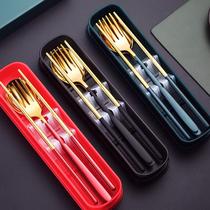 304 stainless steel portable tableware Portuguese three-piece set Korean version non-slip take-away chopsticks spoon fork set