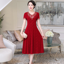 Wedding mother dress summer high-end temperament prospective mother-in-law to participate in wedding clothes cover belly red plus size dress