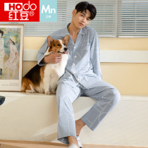 Red bean pajamas cotton mens long sleeves fashion print loose size spring and autumn cotton casual loungewear set