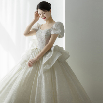 French wedding dress 2021 bride new court style big tailing senior sense small man winter high end heavy industry main yarn