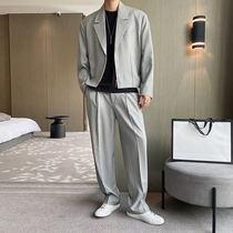 Korean temperament ins casual suit mens suit Korean version of the fried street Ruffian handsome loose suit three-piece trend jacket