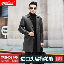 Autumn and winter new imported deerskin Haining leather clothing mens long leather windbreaker slim casual mens jacket