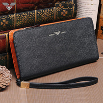  Zhuo Fan zipper long wallet mens gift gift cross pattern thin fashion multi-card cowhide wallet wallet