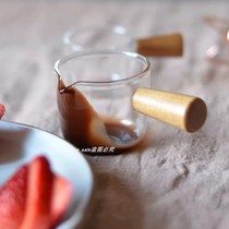 ins glass milk jug small Milk Cup wooden handle milk jar Milk Cup dipping plate seasoning small plate steak Western juice bucket