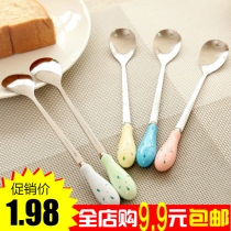 Stainless steel coffee small spoon creative European luxury long handle cute Japanese home baby stirring rod ceramic handle