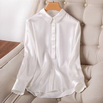 Heavy-pound high-end real silk shirt female summer delicately large-brand blouses woman temperament white professional shirt long sleeves