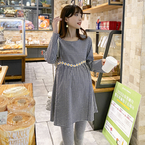 Angel mommy ~ maternity wear autumn new dress top long sleeve round neck Plaid Shirt shirt shirt spring and autumn